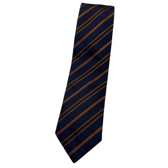 GIORGIO REDAELLI Men's 100% Silk Necktie LUXURY Navy Orange Striped W:3.7" EUC - Picture 1 of 4